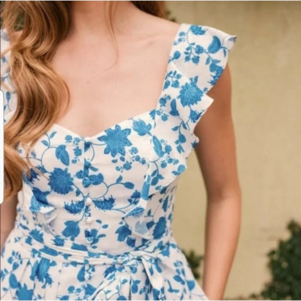 Gal Meets Glam Olivia Blue Floral Paisely Print Dress Size 12